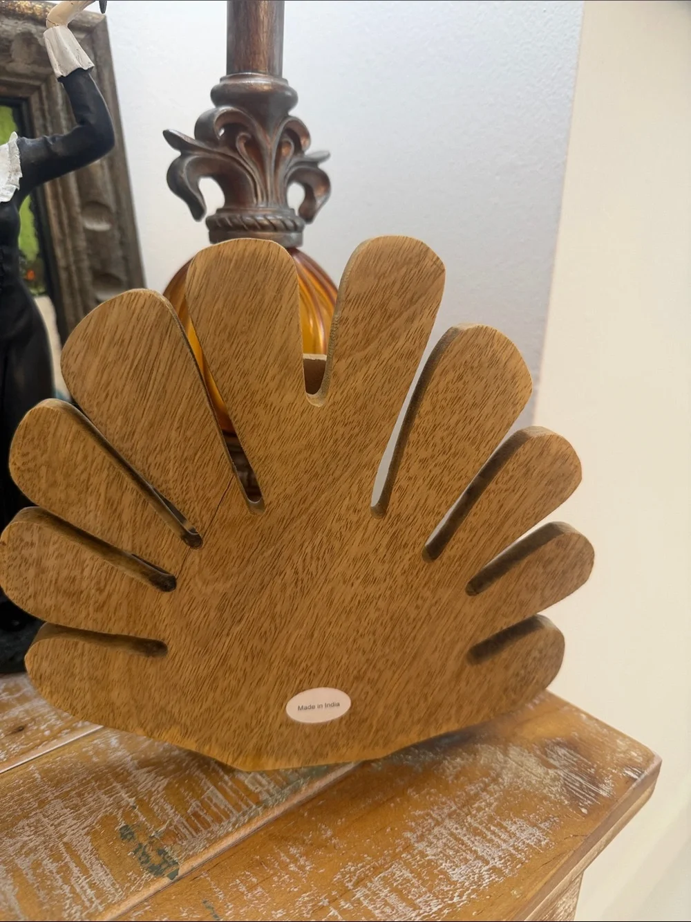 Thanksgiving Wooden Turkey with Red Feathers Holiday Decor